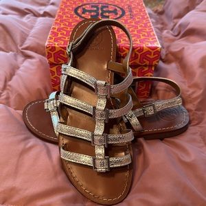 Tory Burch Reggie Flat Sandal Mirror Craquelee Silver